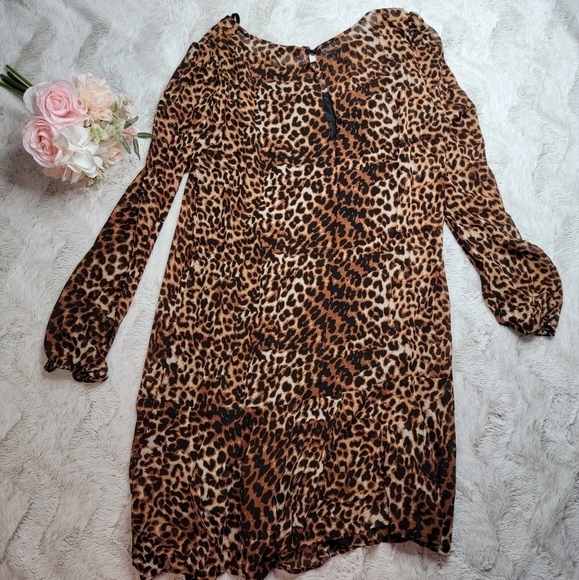 ✨️CL Just Fab Drop Waist Chiffon Dress In Leopard Size L - Picture 11 of 15
